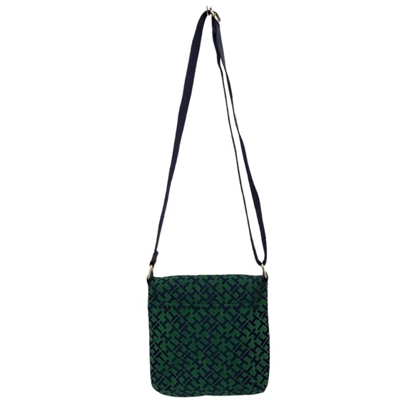Tommy Hilfiger ® ★ Monogram Jacquard Print Crossbody Bag ★ Kelly Green + Navy ★ - Picture 4 of 16